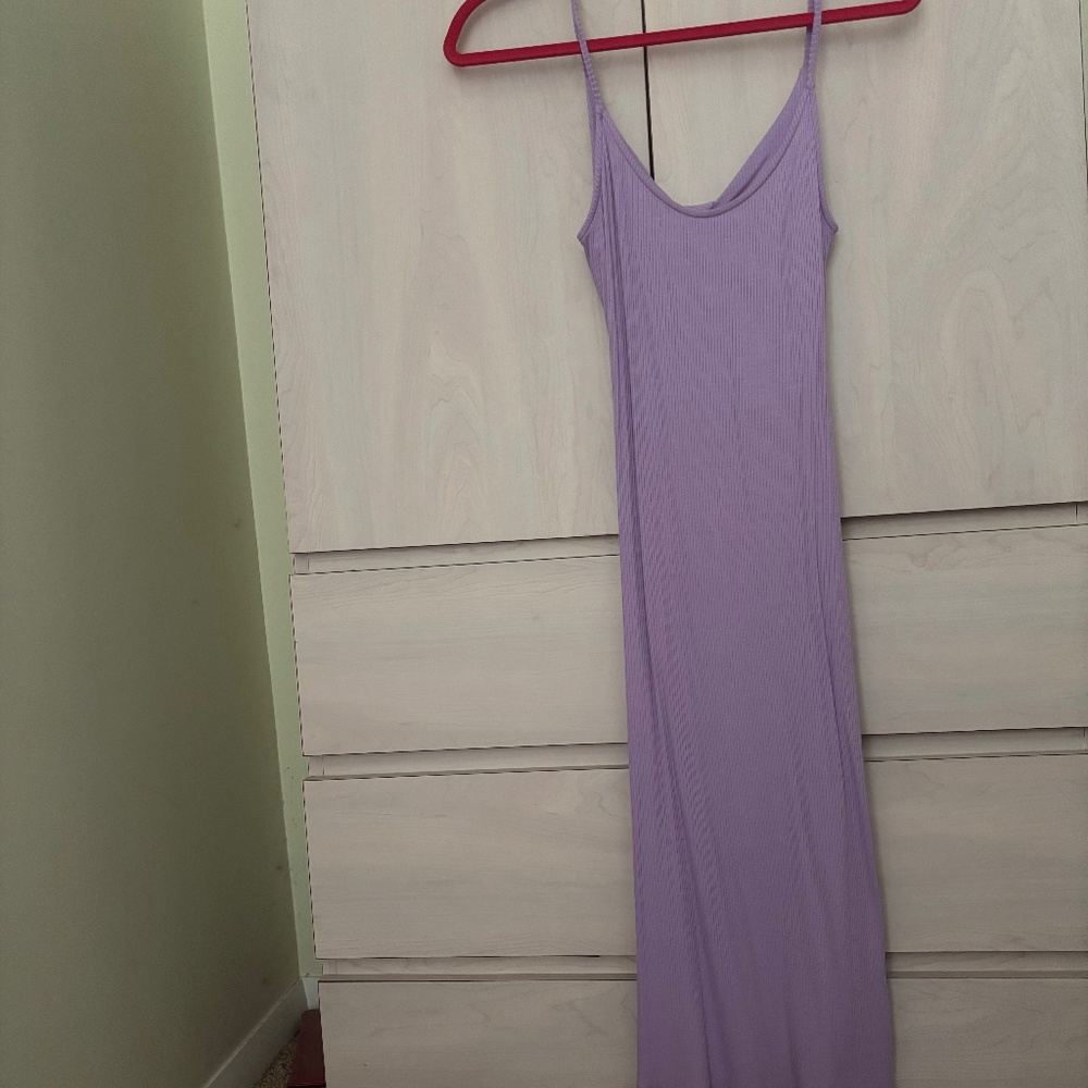 New Lush Lavender Ribbed Spaghetti Strapped Dress w/ Open Back